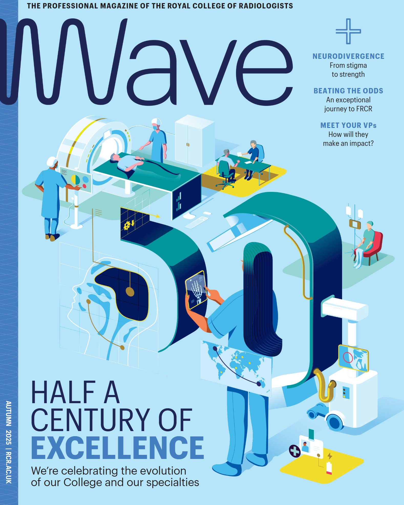 Wave magazine front cover, with the title text reading "Half a century of excellence"